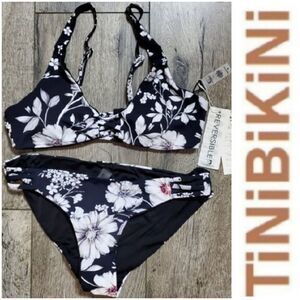 TINIBIKINI black & white floral xl bikini set BNWT